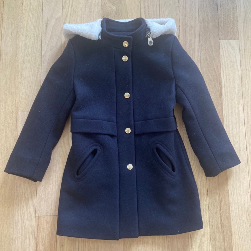 Chloe Girls' Navy Coat with Faux-Fur Trimmed Hood